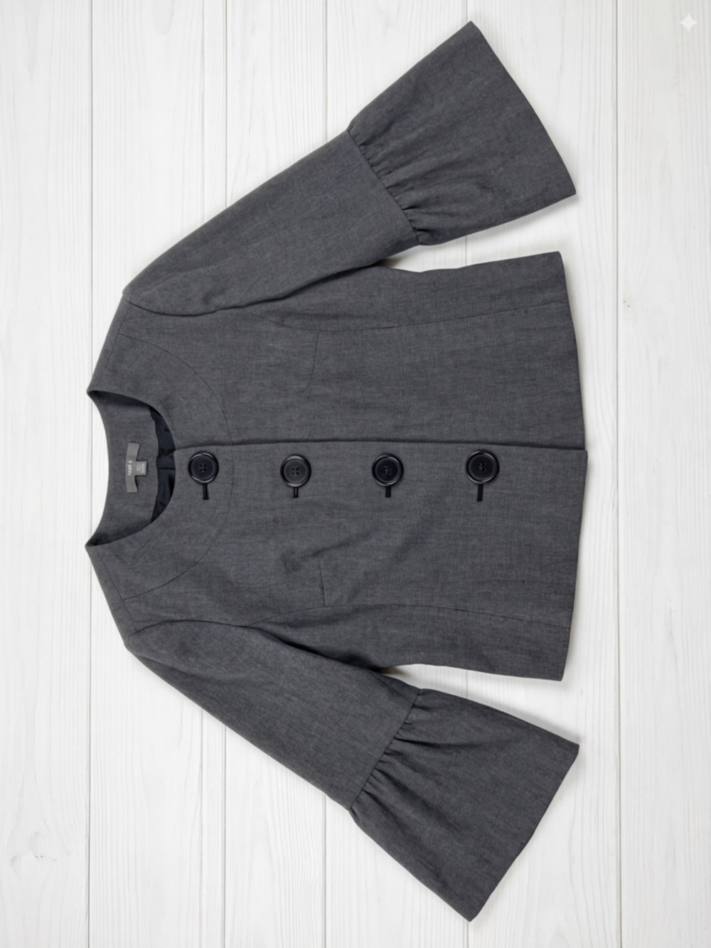 Apt. 9 Gray Collarless Blazer 10 EUC Large Button Bell Sleeve Office Chic Jacket